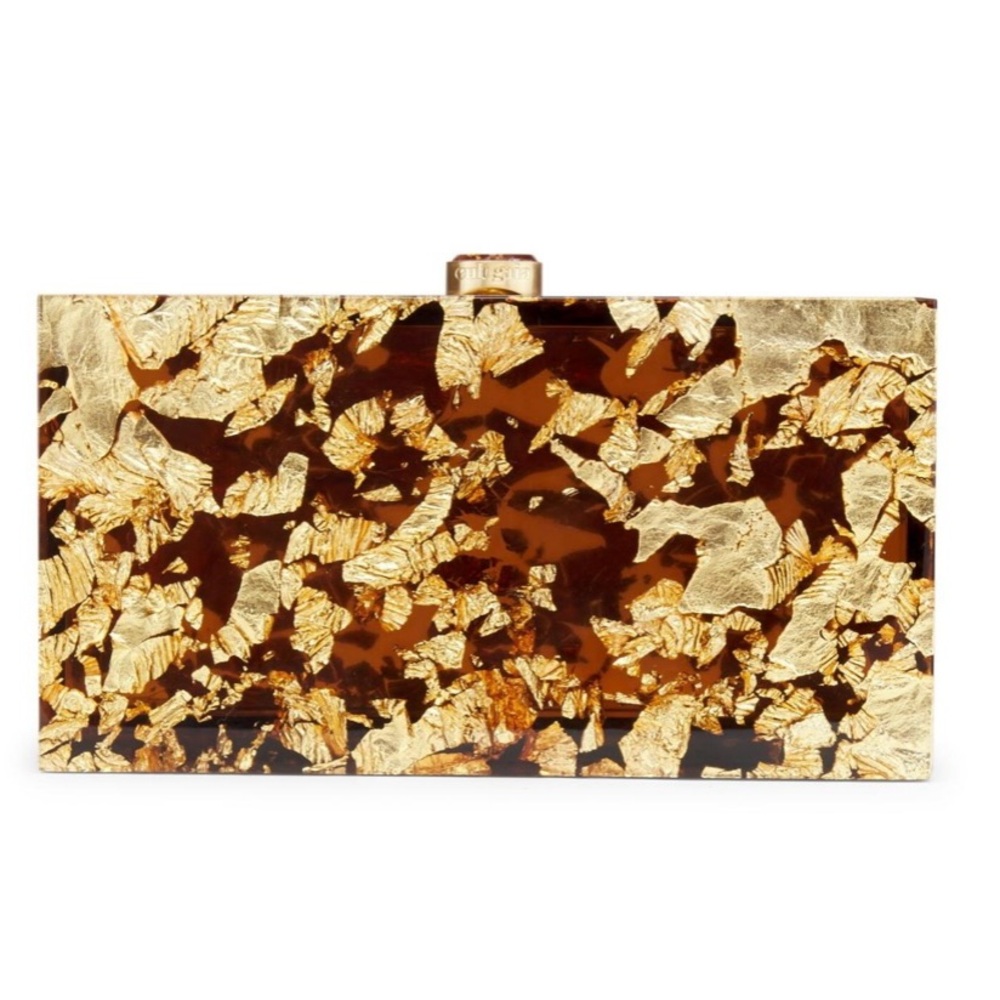 Cult Gaia Gold and Brown Clutch with Foliage Motif